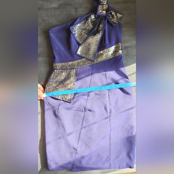 Karen Millen Asemetrical 1 Shoulder Purple Dress W/Bow+Sequin Details Silk US8 - Picture 8 of 11